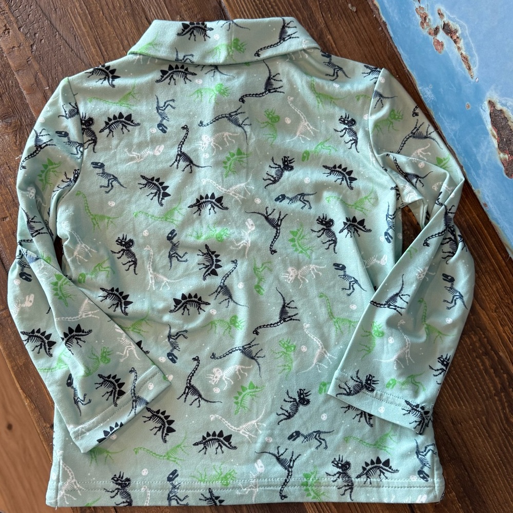 NWT Dinosaur Print Rumi & Ryder Green Blue Long Sleeve Polo Shirt Boys Size 4 - Picture 4 of 6
